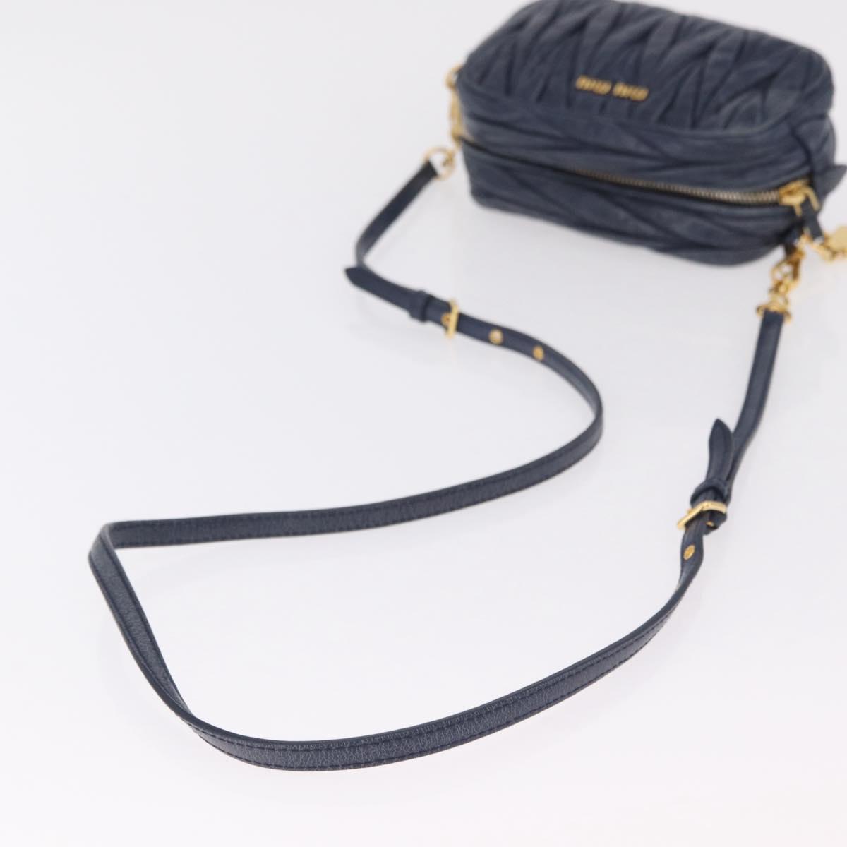 Miu Miu Matelasse Chain Shoulder Bag Vitellolux Navy Gold Auth 206239A