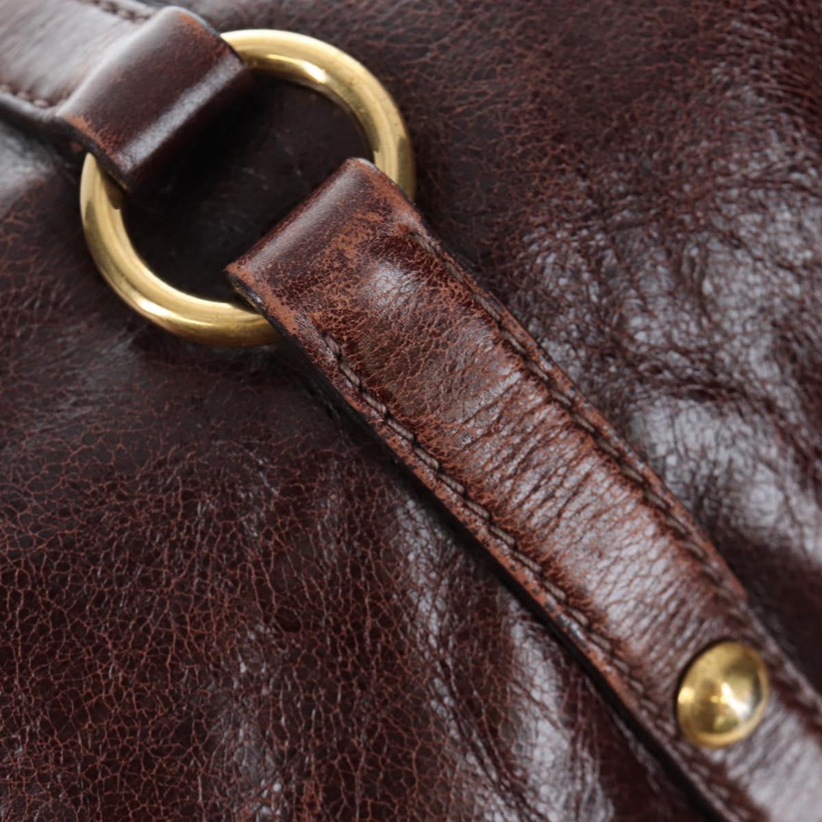 Miu Miu Hand Bag Vitellolux Brown Gold Auth 206240A