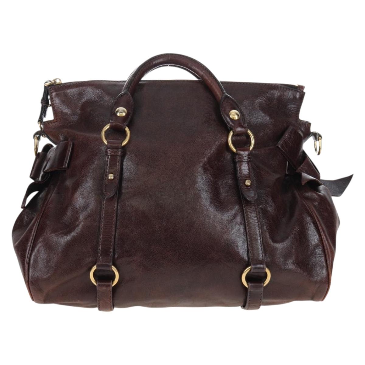 Miu Miu Hand Bag Vitellolux Brown Gold Auth 206240A