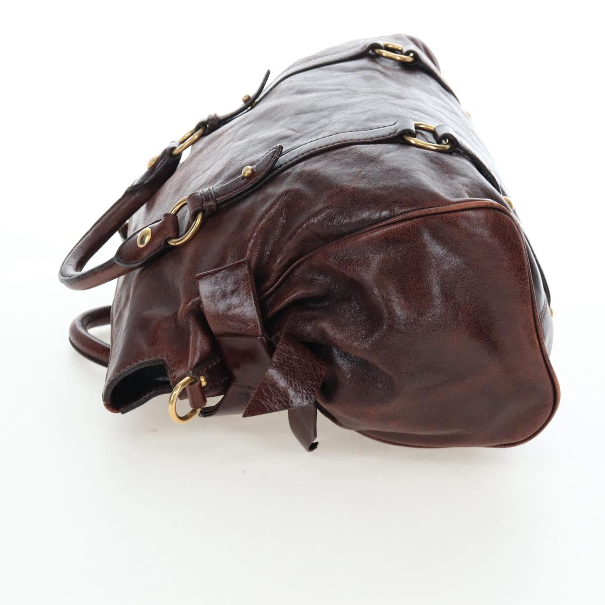 Miu Miu Hand Bag Vitellolux Brown Gold Auth 206240A