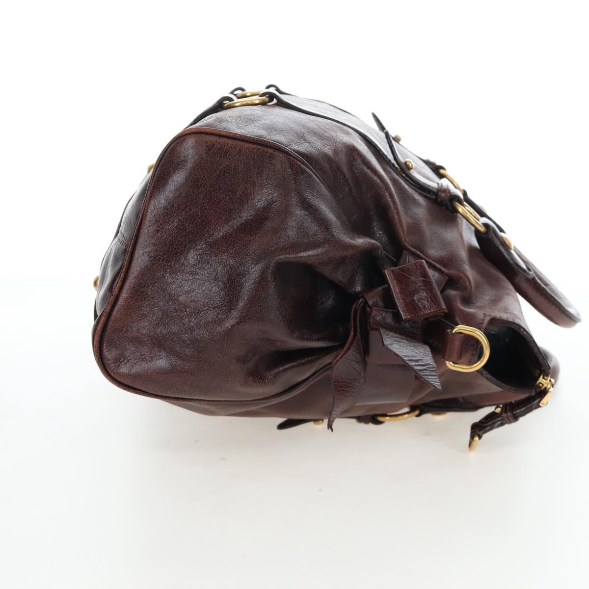 Miu Miu Hand Bag Vitellolux Brown Gold Auth 206240A