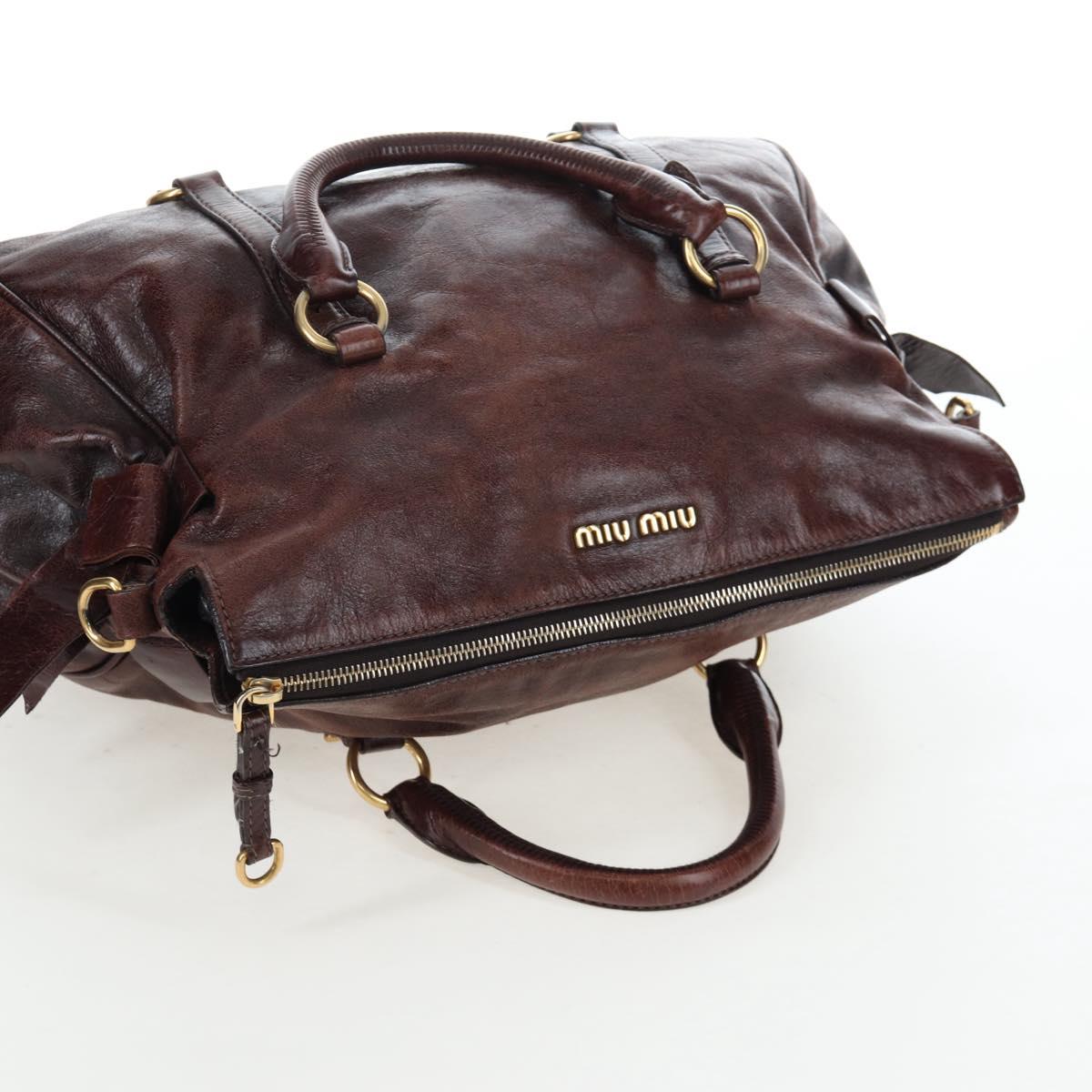 Miu Miu Hand Bag Vitellolux Brown Gold Auth 206240A
