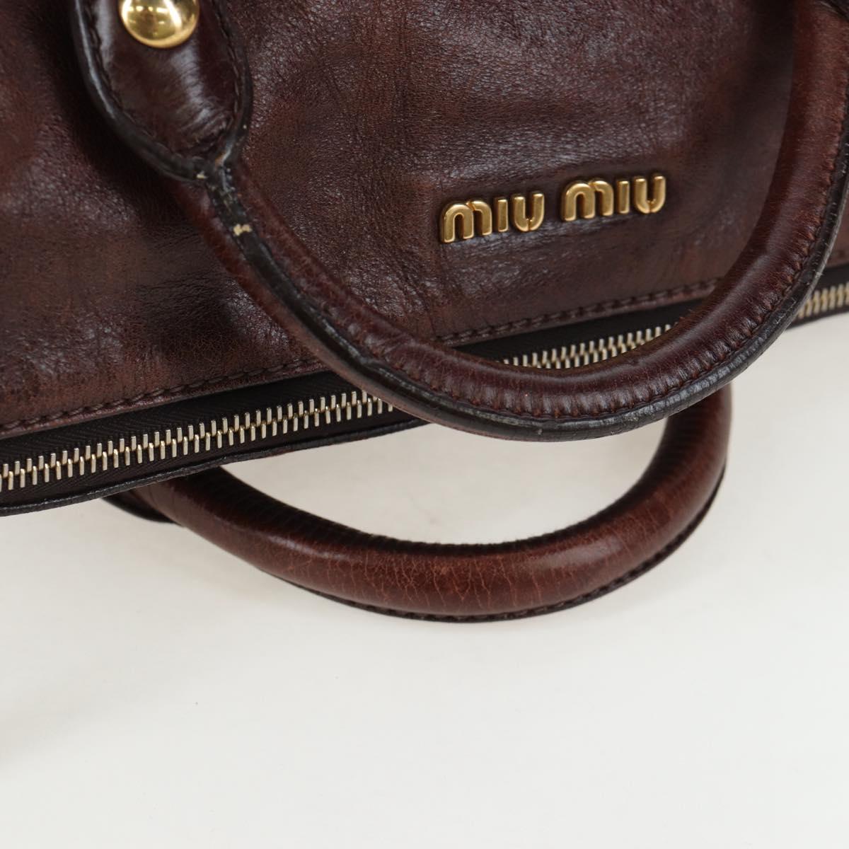 Miu Miu Hand Bag Vitellolux Brown Gold Auth 206240A