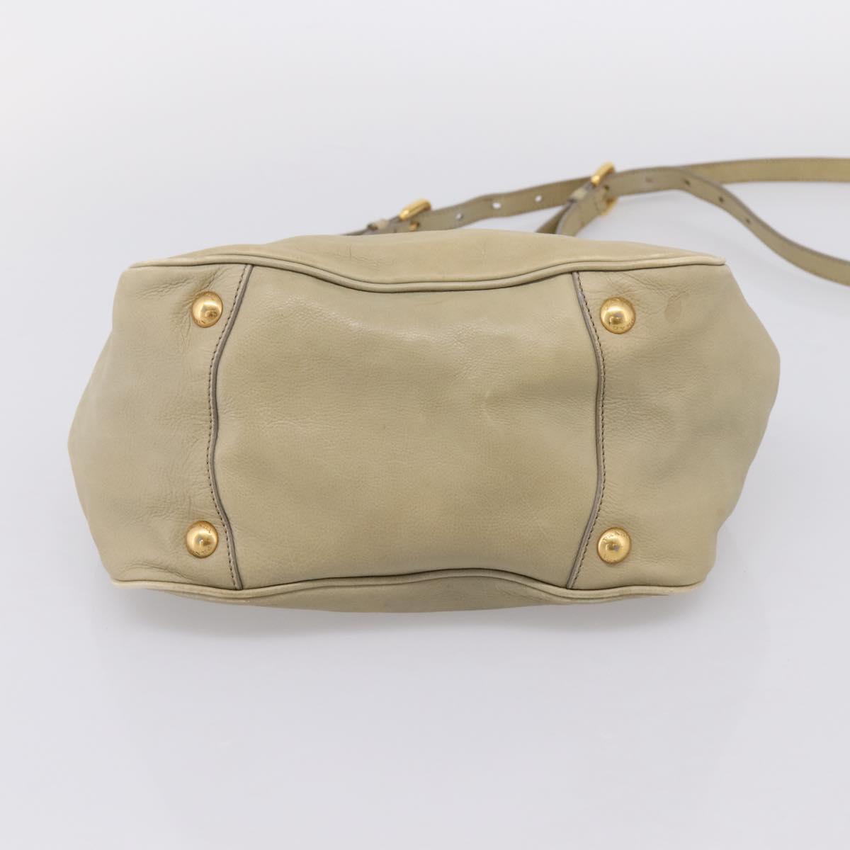 PRADA Hand Bag Leather 2way Beige Gold Auth 206241A