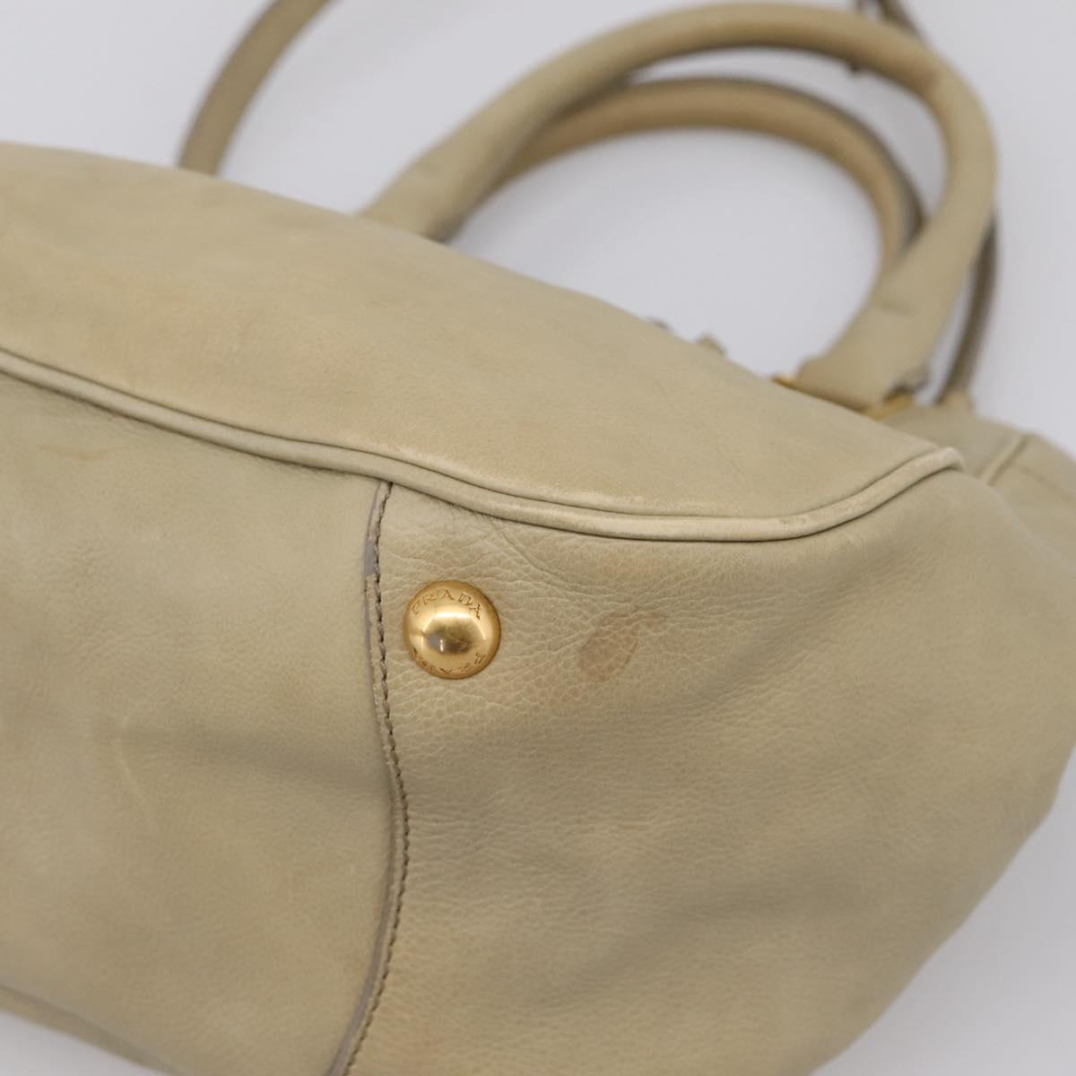 PRADA Hand Bag Leather 2way Beige Gold Auth 206241A