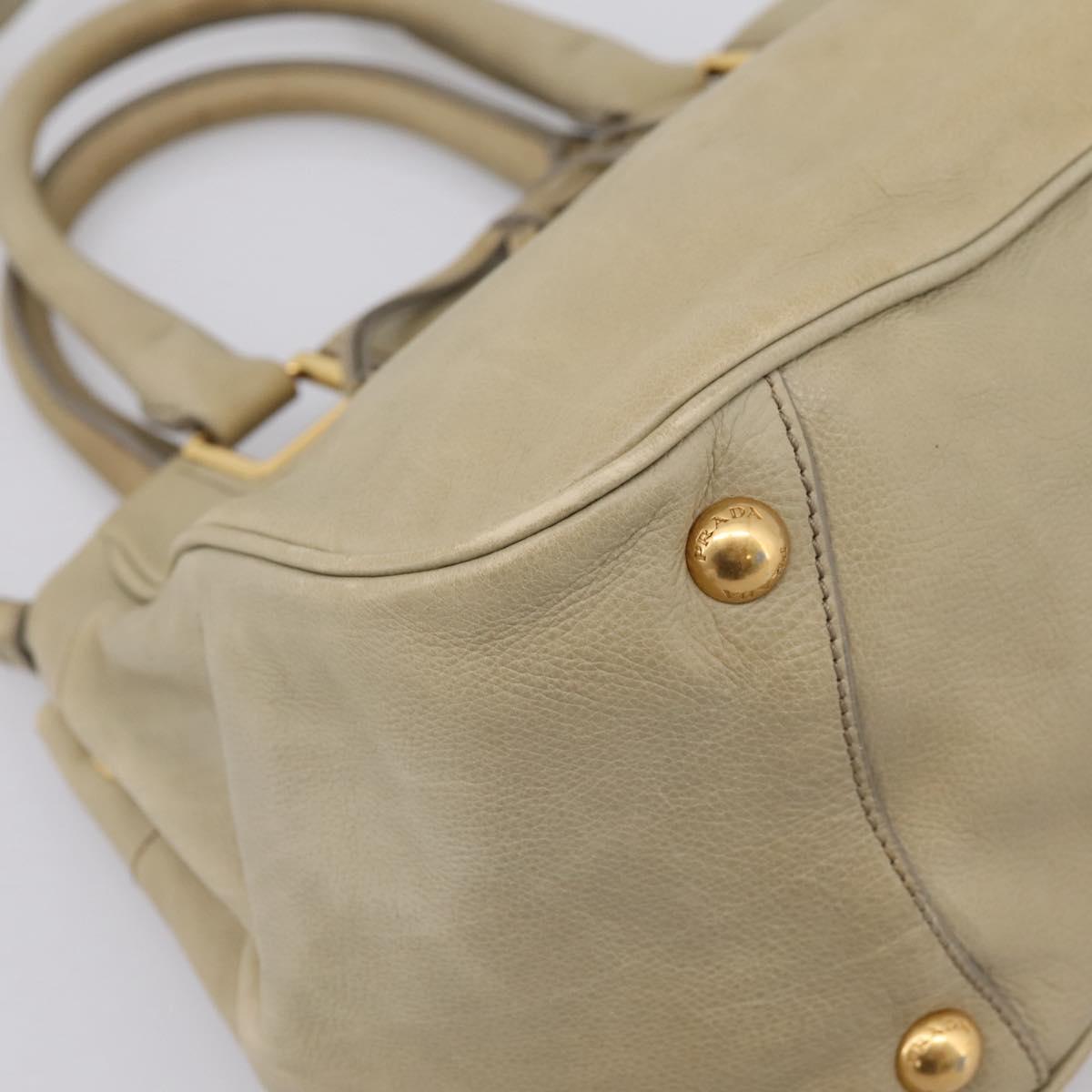 PRADA Hand Bag Leather 2way Beige Gold Auth 206241A