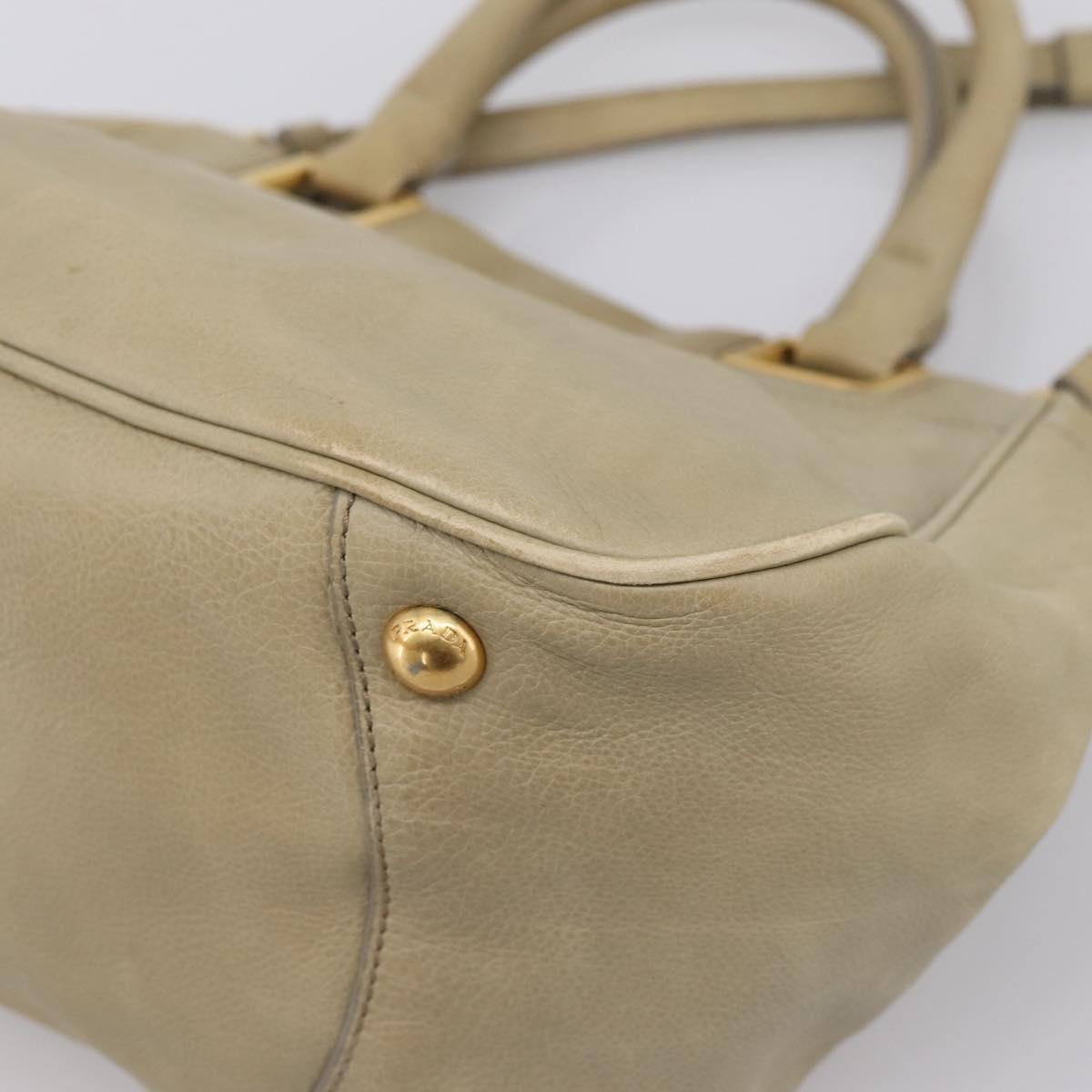 PRADA Hand Bag Leather 2way Beige Gold Auth 206241A