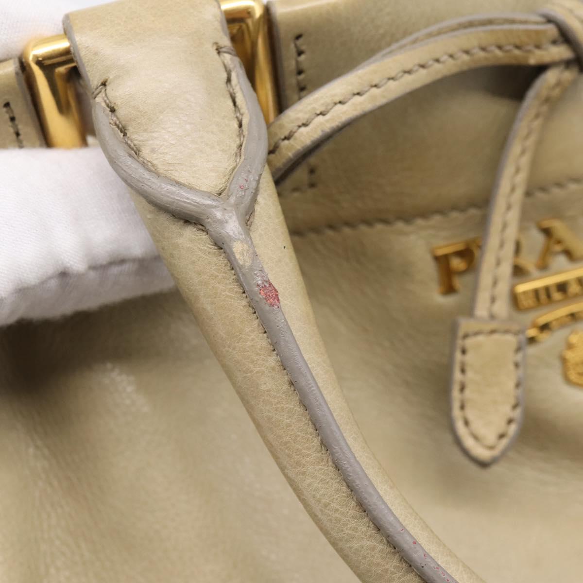 PRADA Hand Bag Leather 2way Beige Gold Auth 206241A