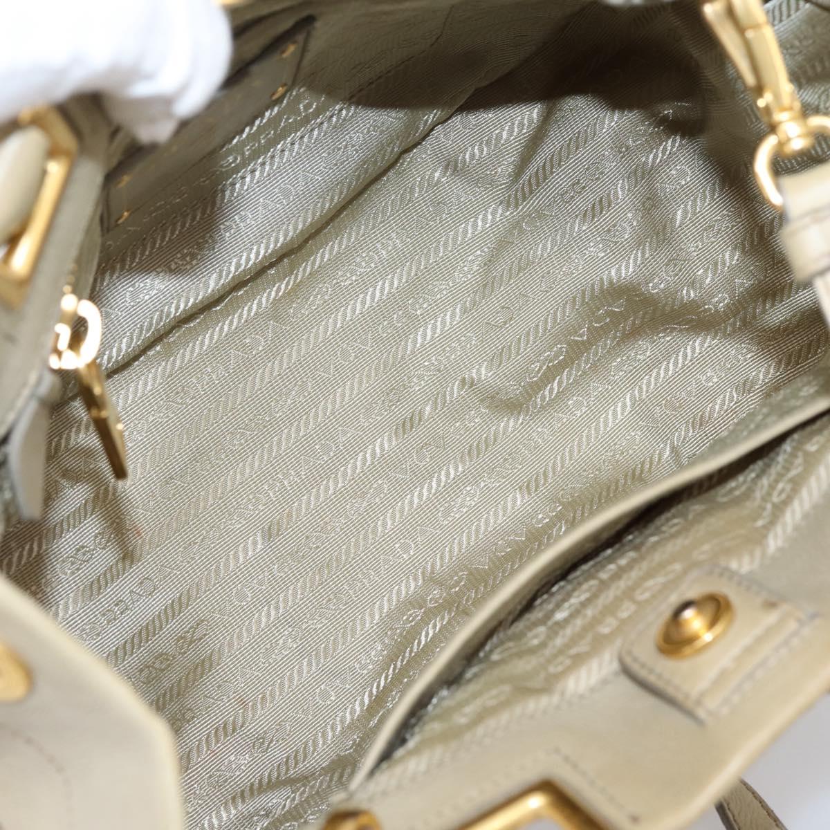 PRADA Hand Bag Leather 2way Beige Gold Auth 206241A