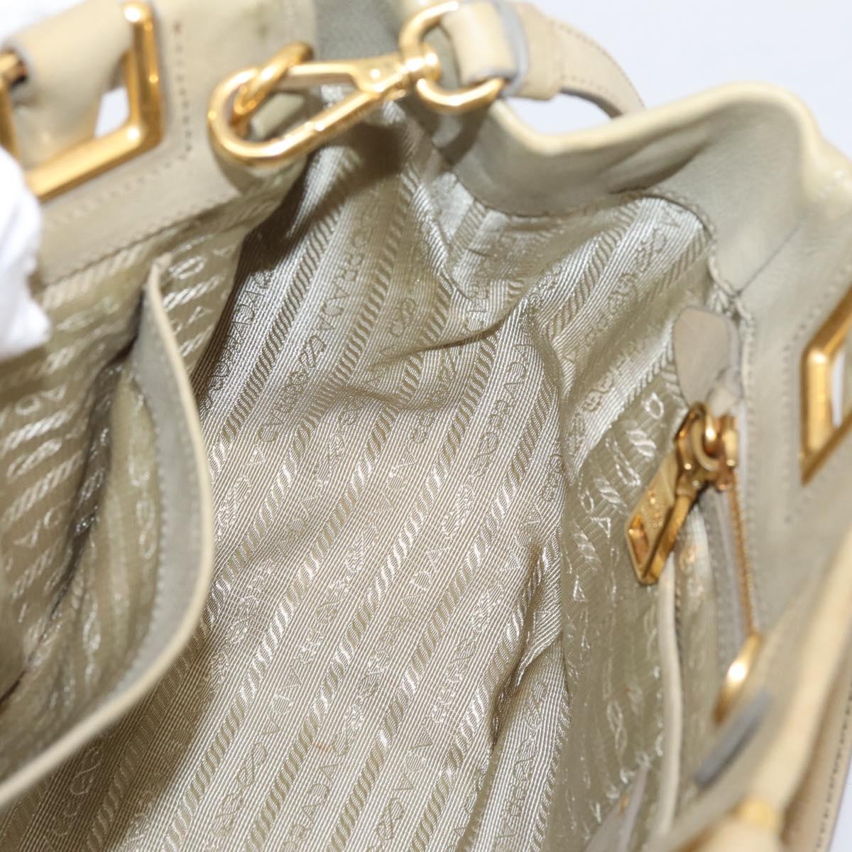 PRADA Hand Bag Leather 2way Beige Gold Auth 206241A
