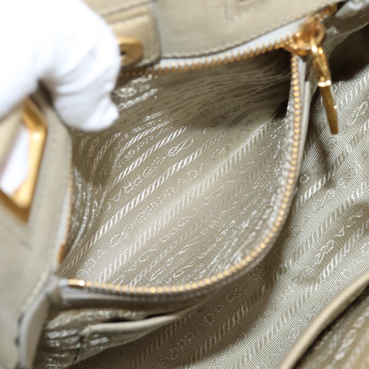 PRADA Hand Bag Leather 2way Beige Gold Auth 206241A