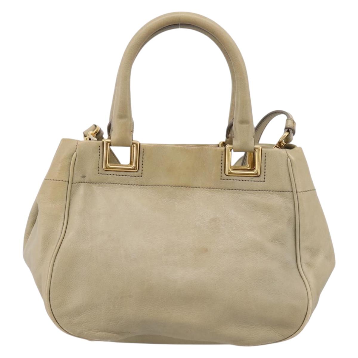 PRADA Hand Bag Leather 2way Beige Gold Auth 206241A