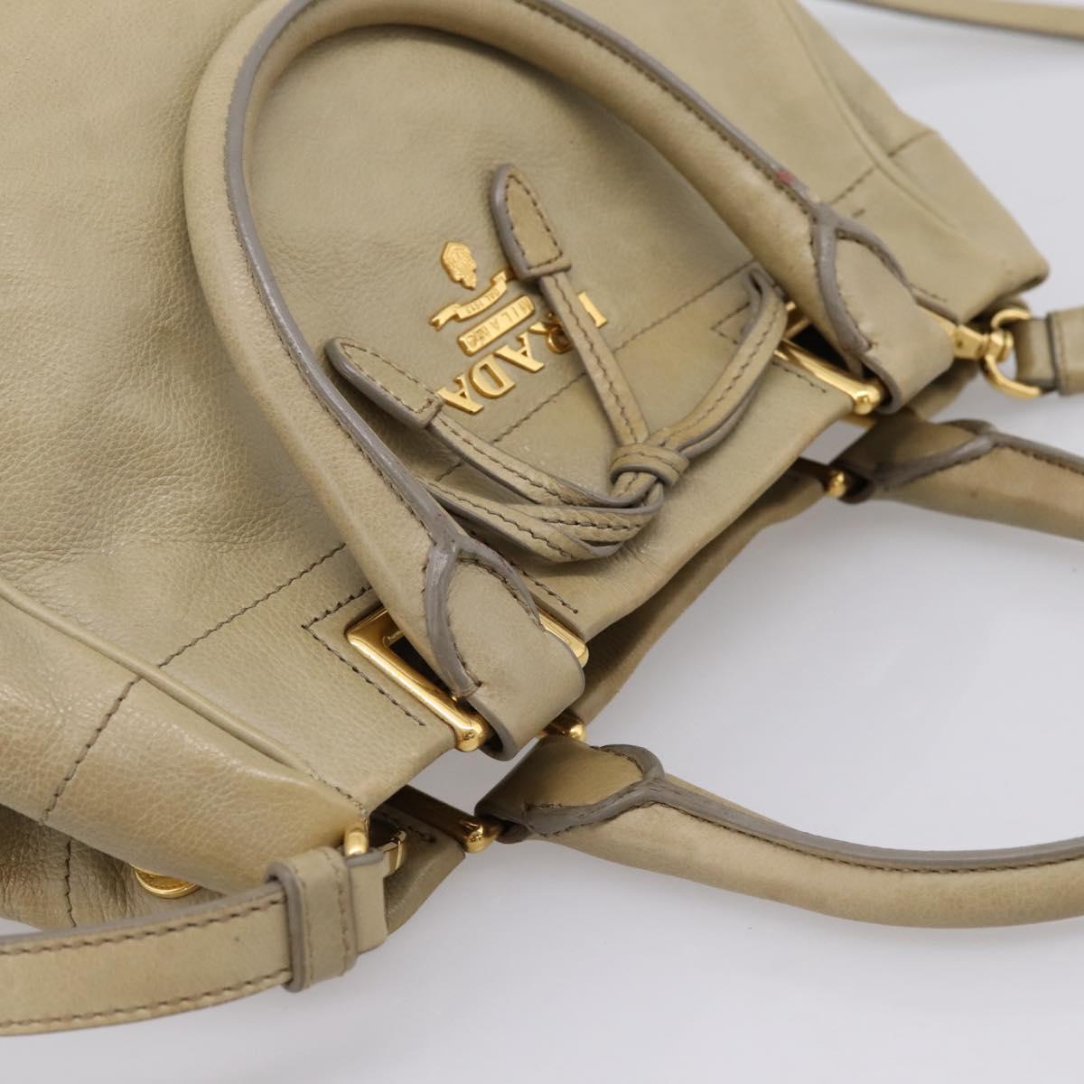 PRADA Hand Bag Leather 2way Beige Gold Auth 206241A
