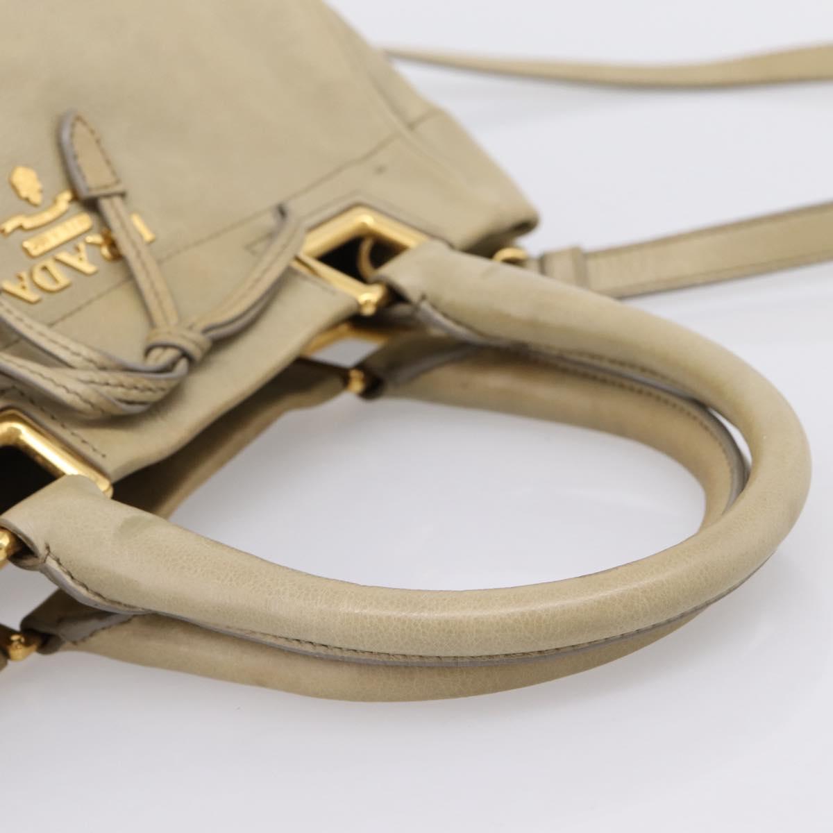 PRADA Hand Bag Leather 2way Beige Gold Auth 206241A
