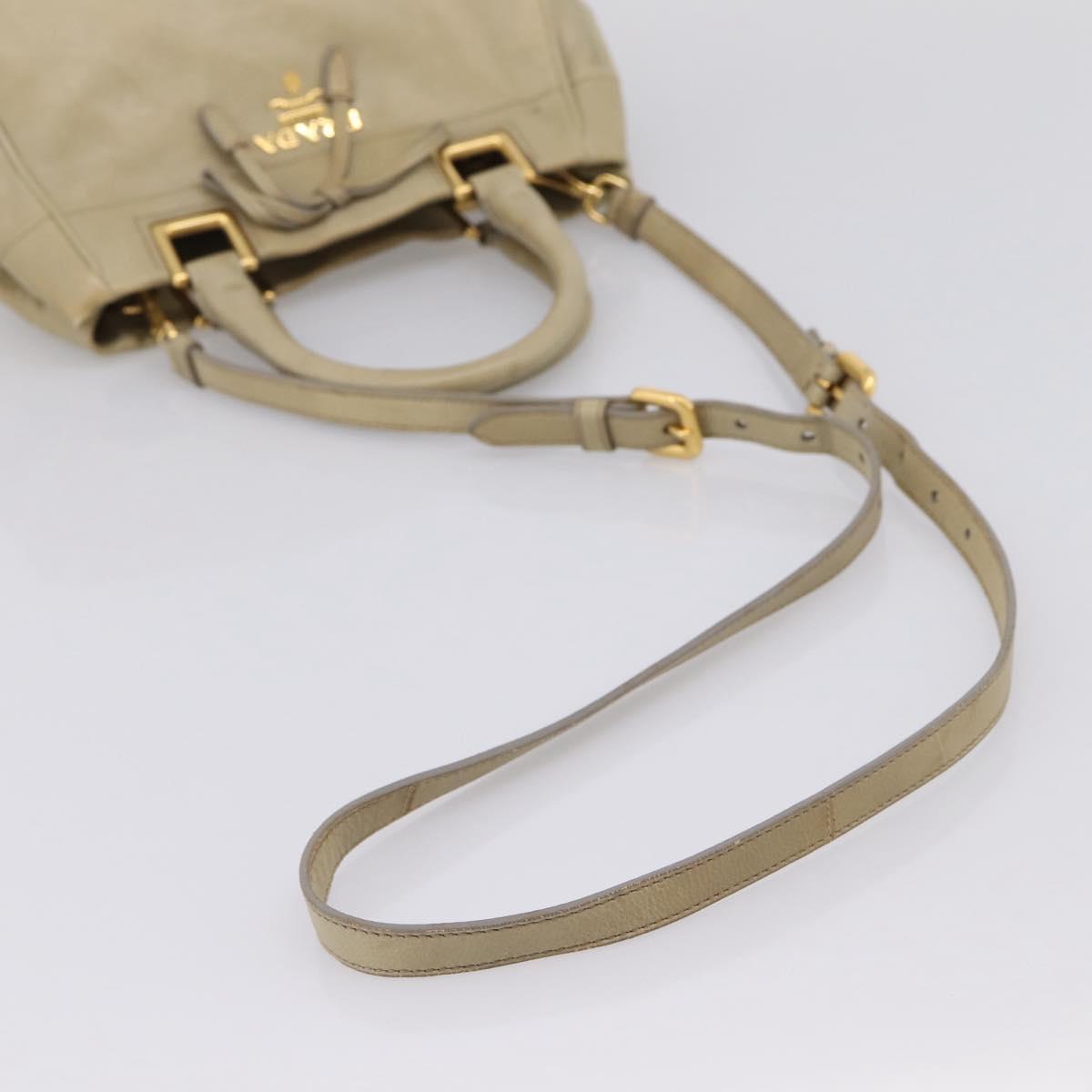 PRADA Hand Bag Leather 2way Beige Gold Auth 206241A