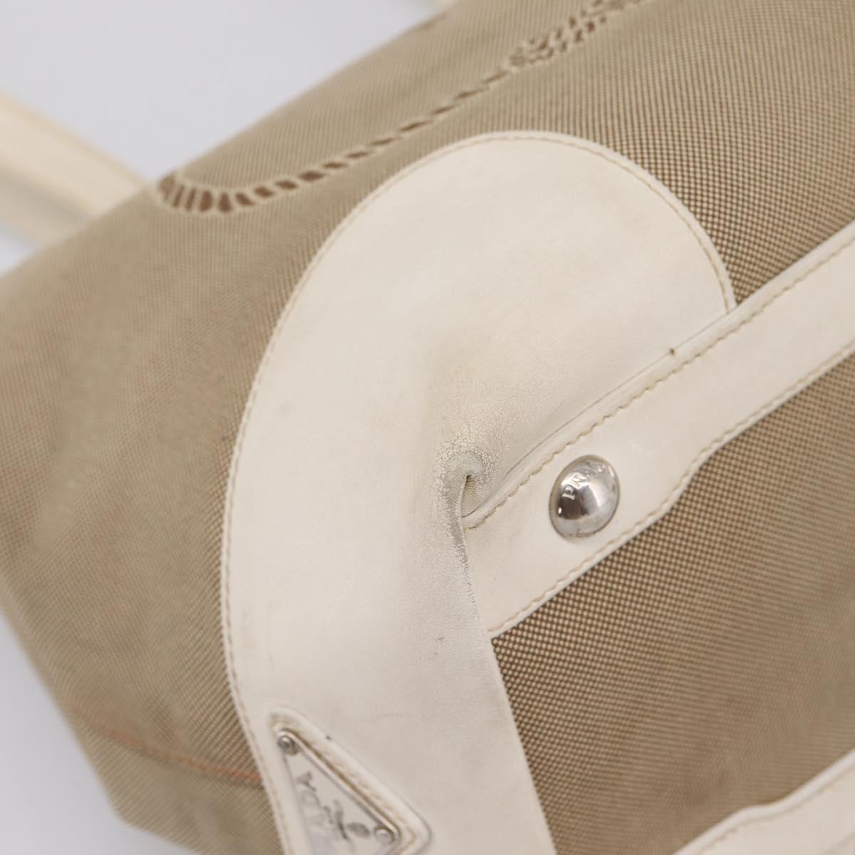 PRADA Tote Bag Canvas Jacquard Beige Silver Auth 206242A