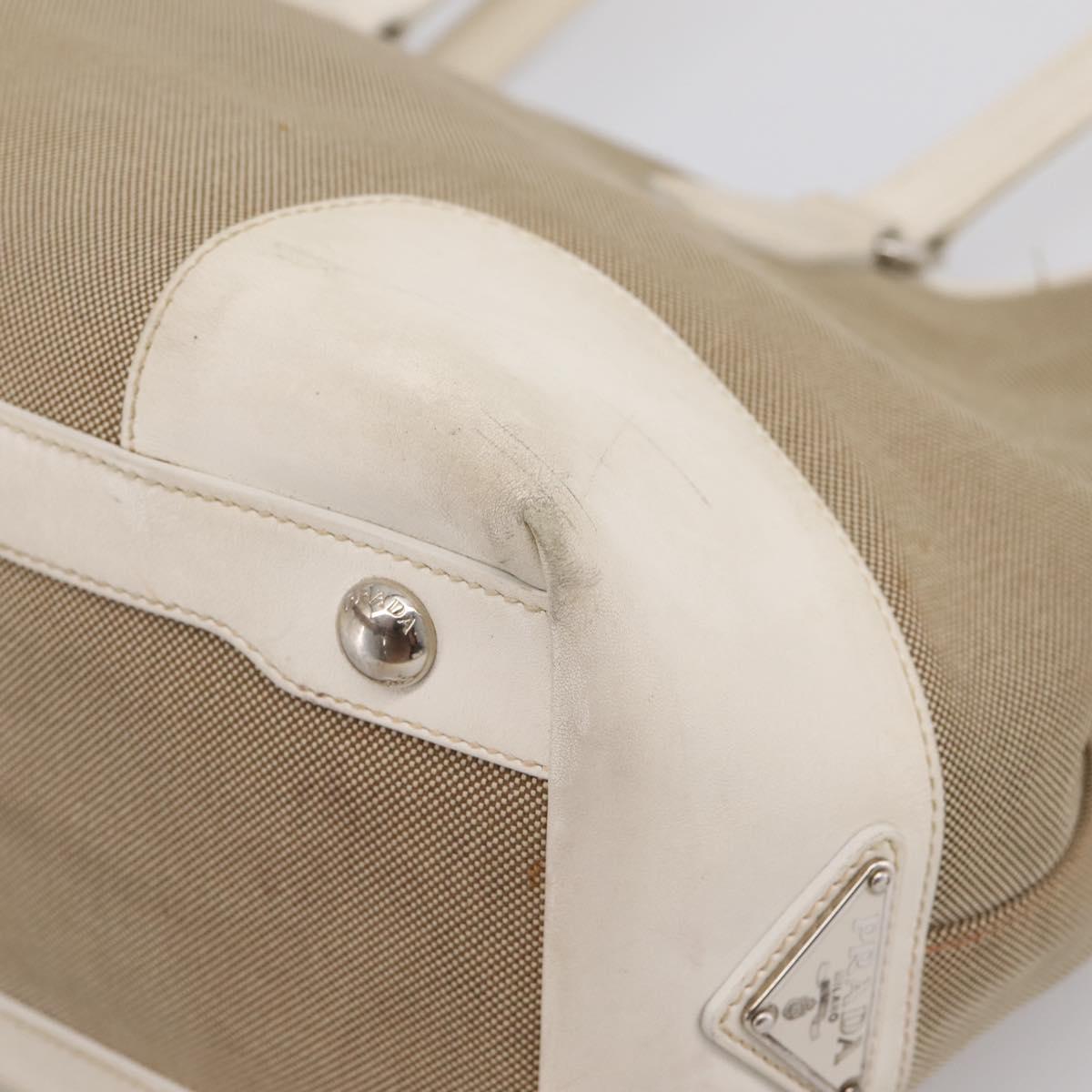 PRADA Tote Bag Canvas Jacquard Beige Silver Auth 206242A