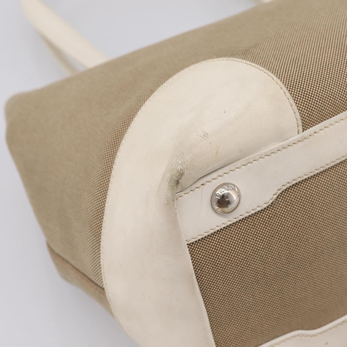 PRADA Tote Bag Canvas Jacquard Beige Silver Auth 206242A