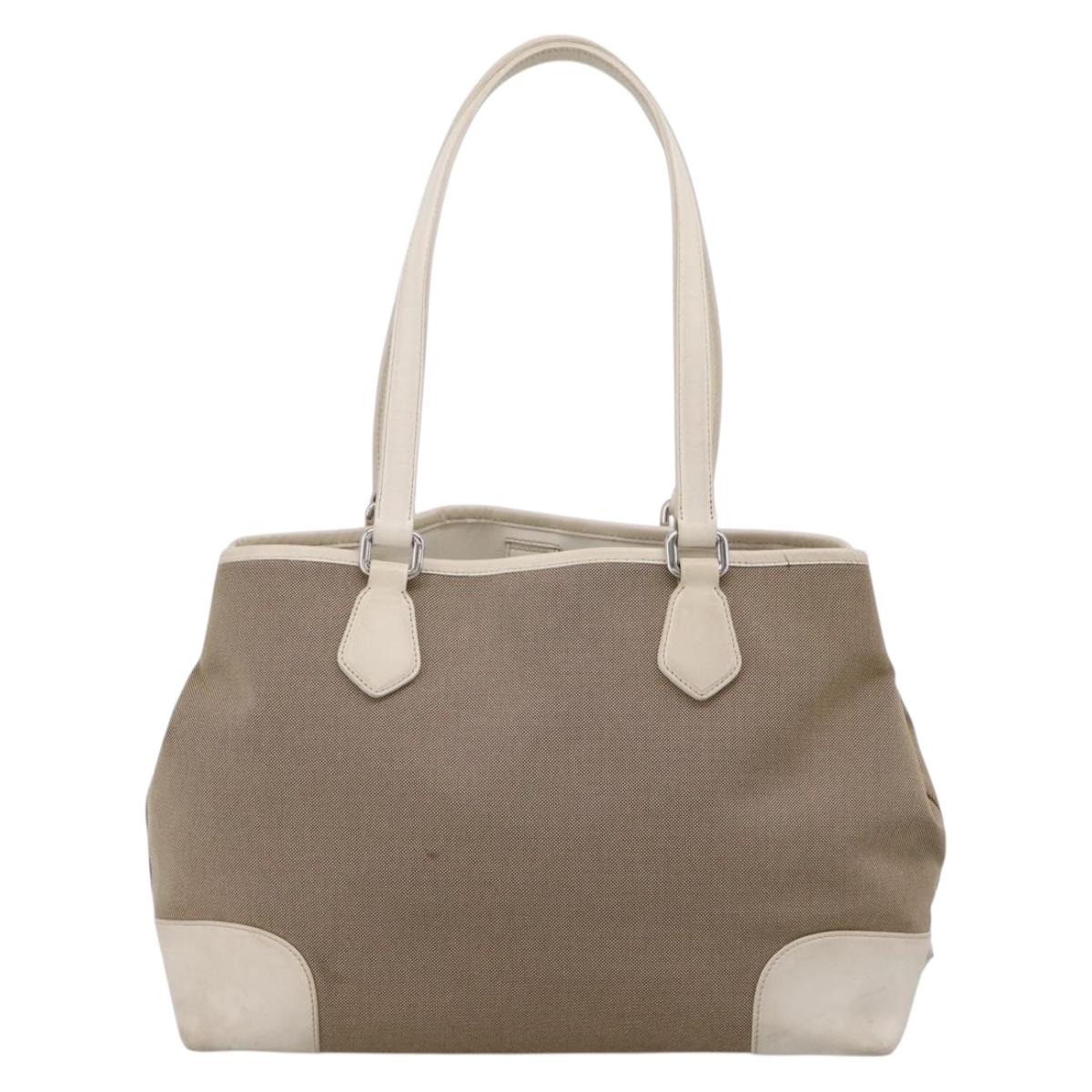 PRADA Tote Bag Canvas Jacquard Beige Silver Auth 206242A