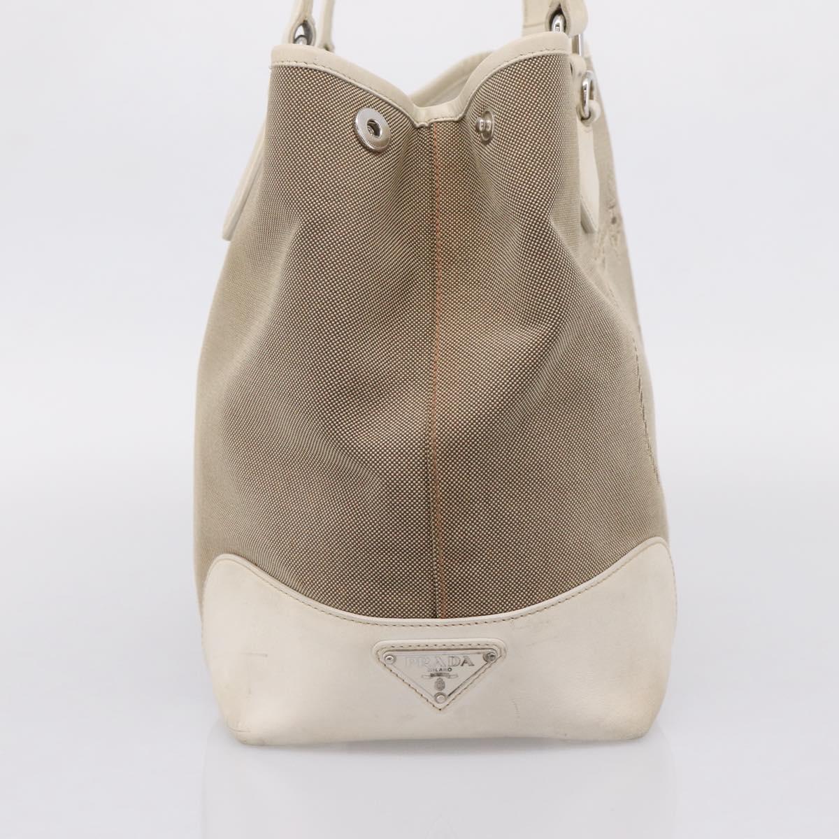 PRADA Tote Bag Canvas Jacquard Beige Silver Auth 206242A