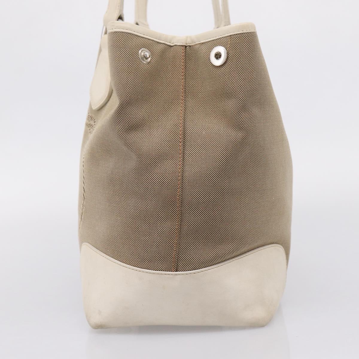 PRADA Tote Bag Canvas Jacquard Beige Silver Auth 206242A