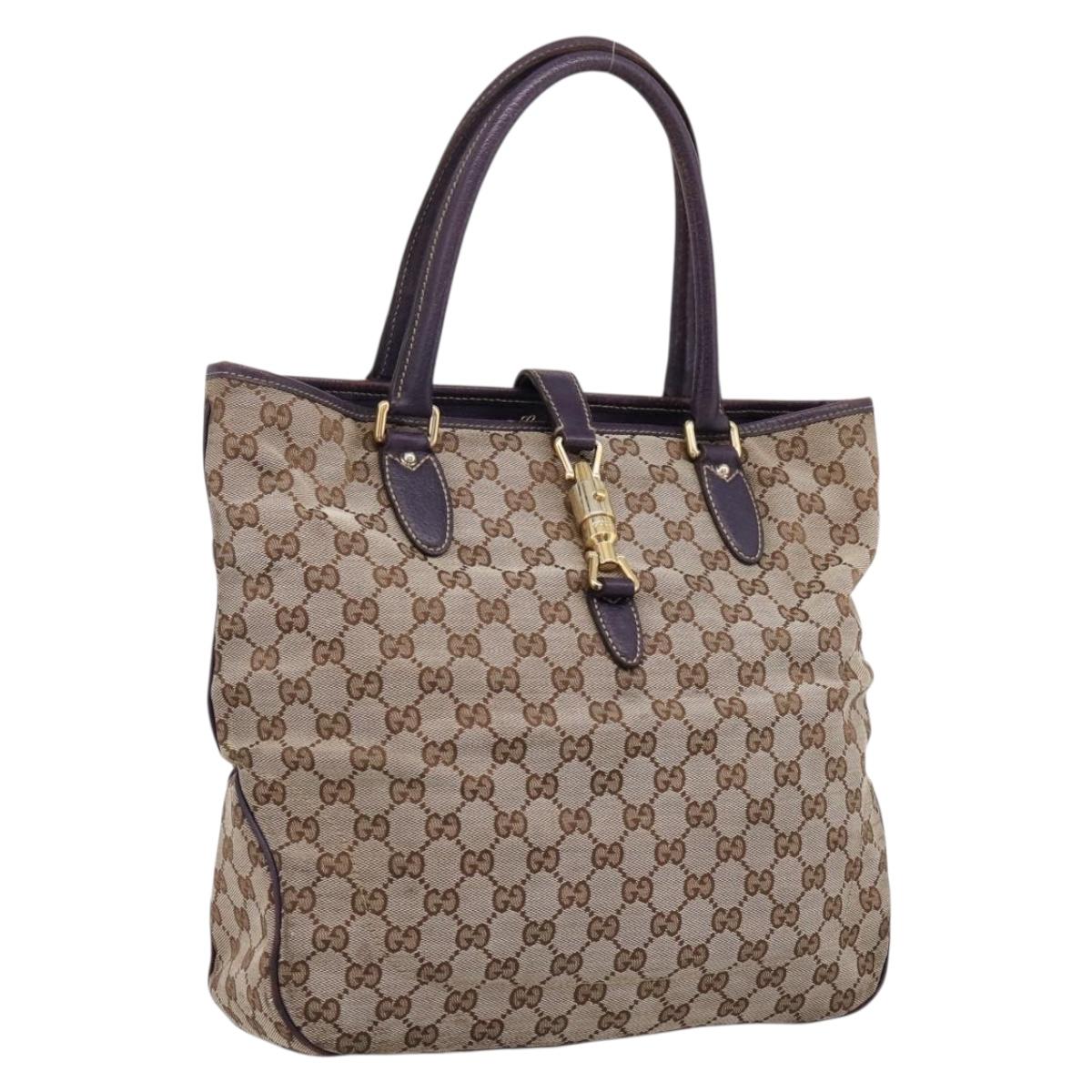 GUCCI GG Canvas New Jackie Hand Bag Beige Gold 145818 Auth 206247