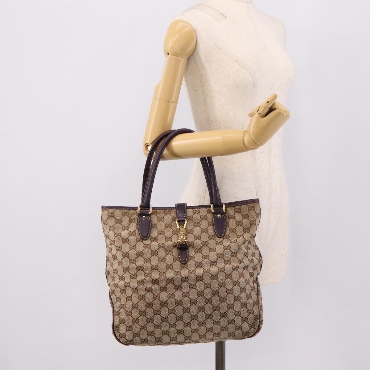 GUCCI GG Canvas New Jackie Hand Bag Beige Gold 145818 Auth 206247