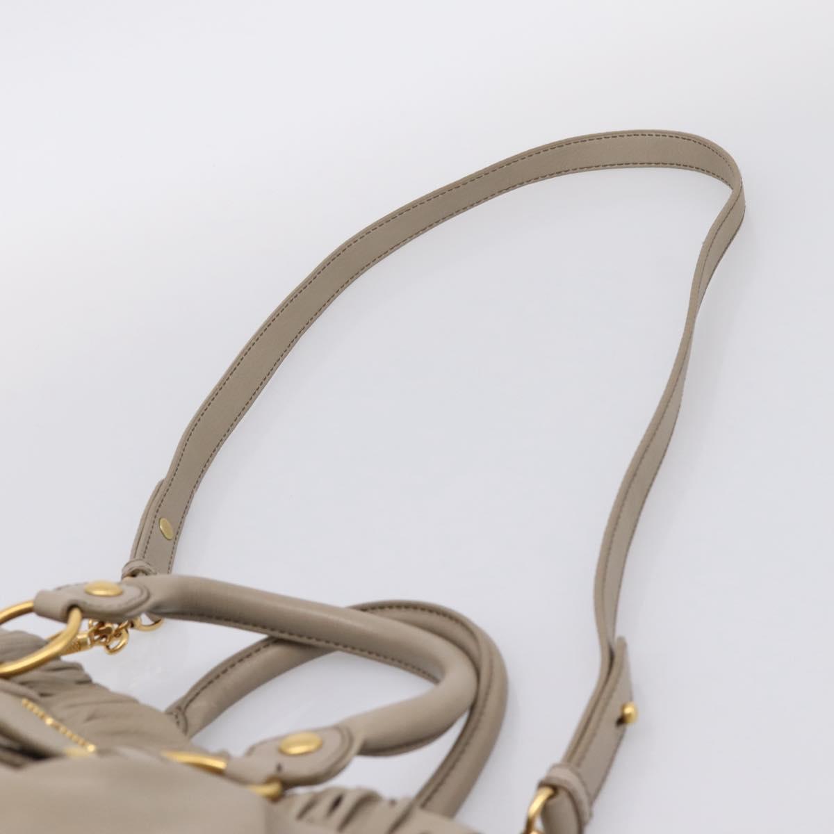 Miu Miu Hand Bag Leather 2way Beige Gold Auth 206249M