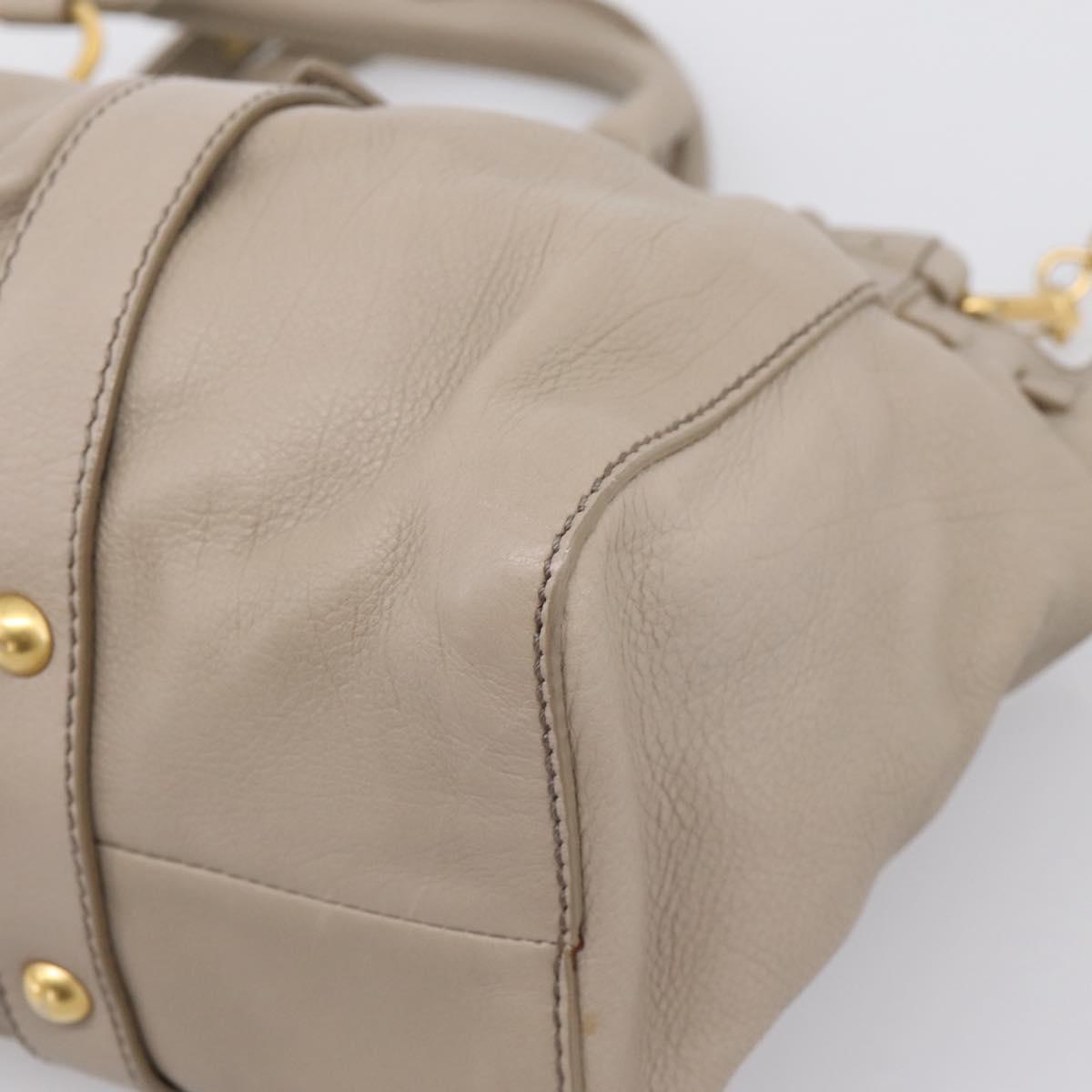 Miu Miu Hand Bag Leather 2way Beige Gold Auth 206249M