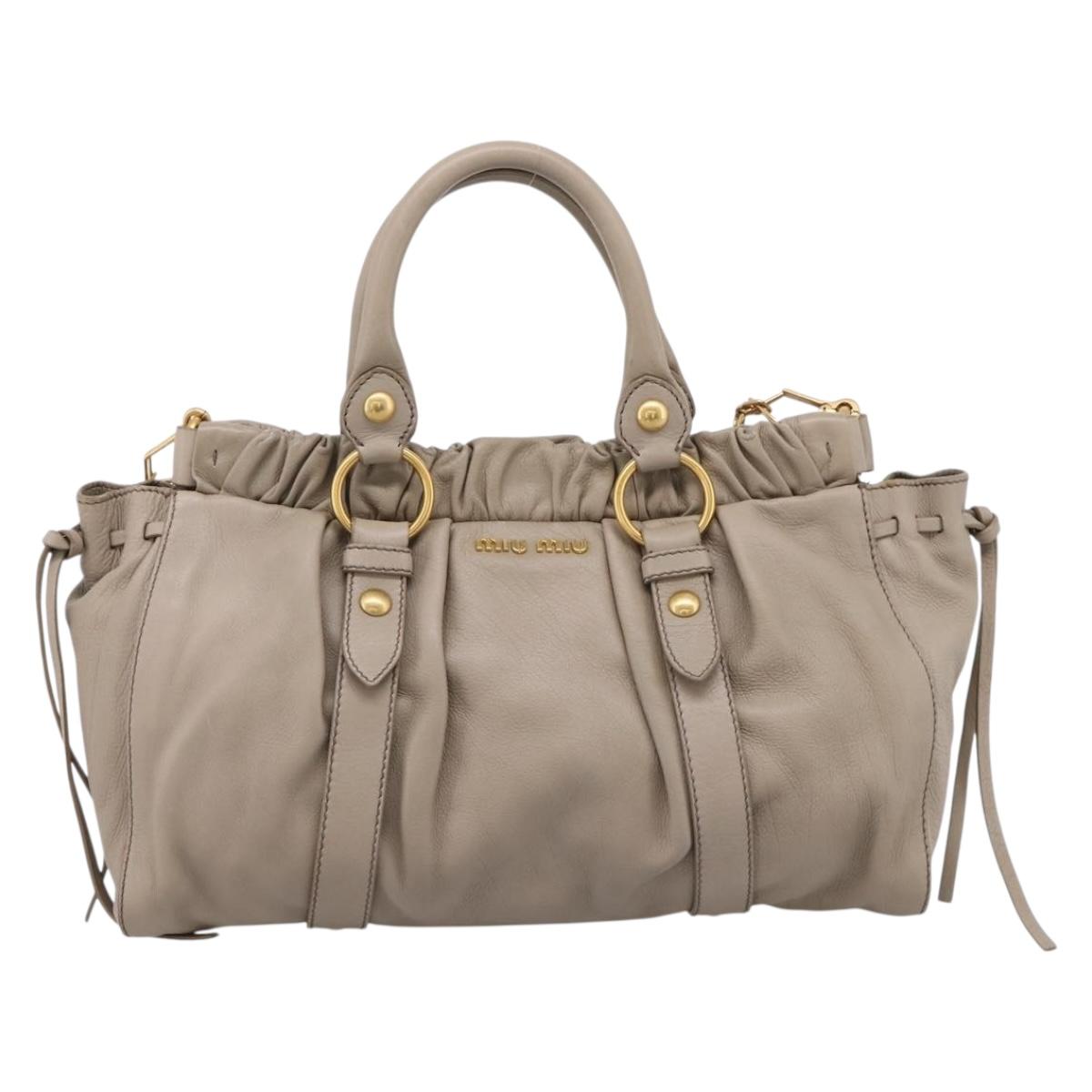 Miu Miu Hand Bag Leather 2way Beige Gold Auth 206249M