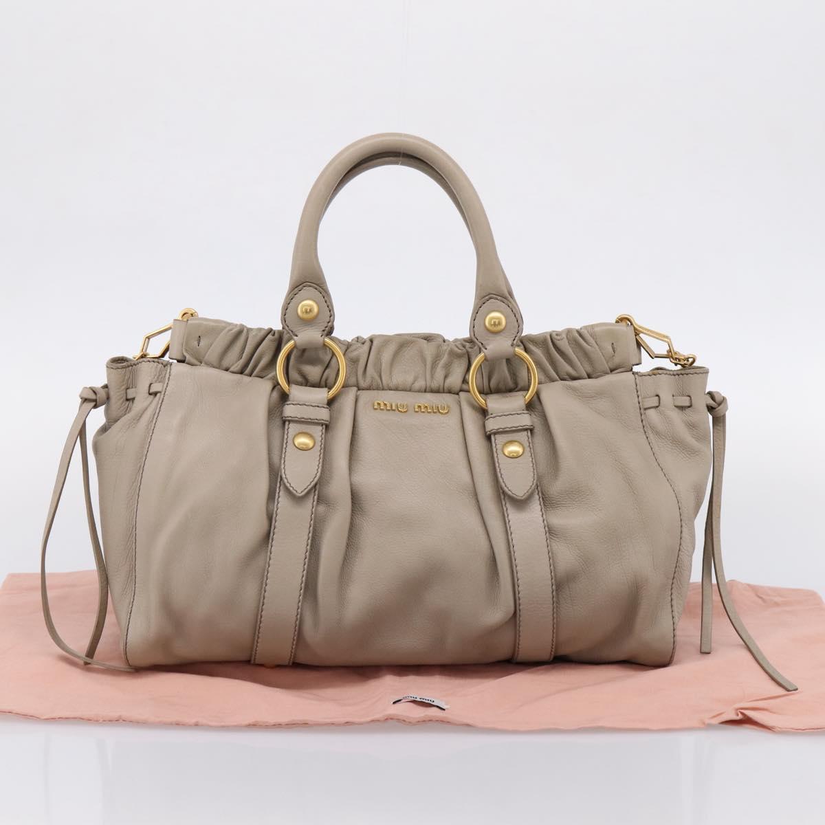 Miu Miu Hand Bag Leather 2way Beige Gold Auth 206249M