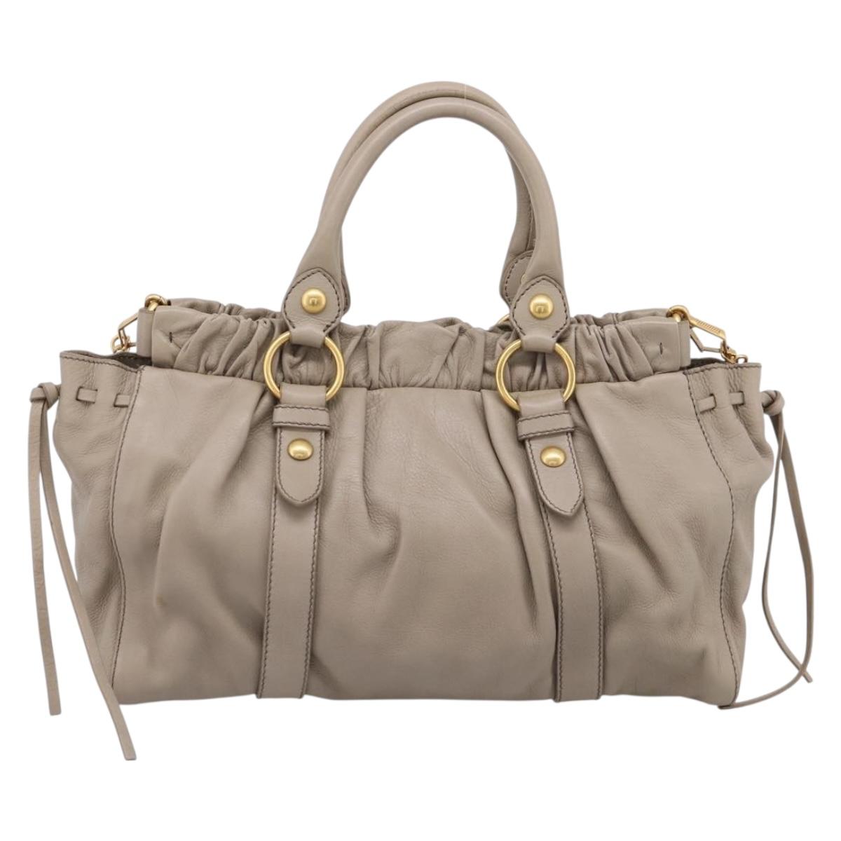 Miu Miu Hand Bag Leather 2way Beige Gold Auth 206249M