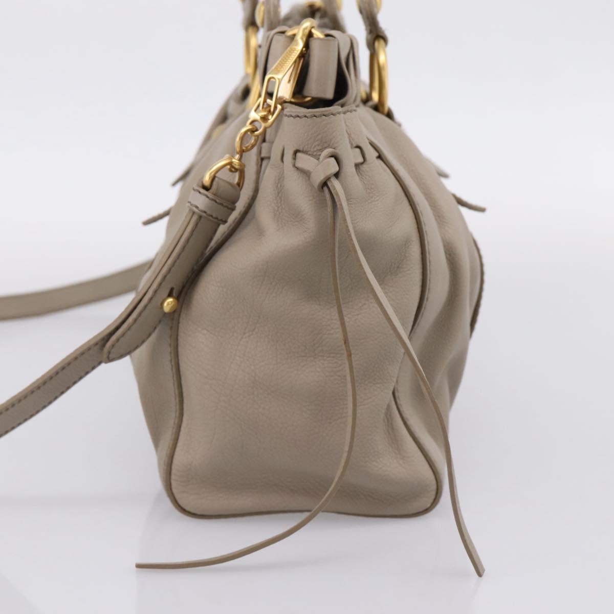 Miu Miu Hand Bag Leather 2way Beige Gold Auth 206249M