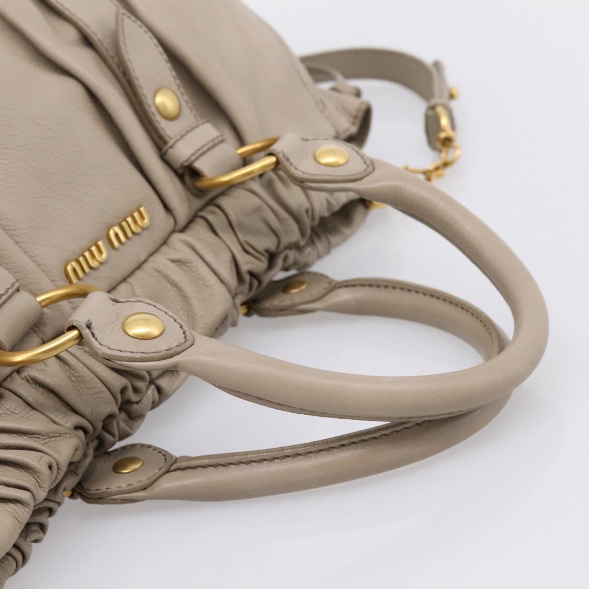 Miu Miu Hand Bag Leather 2way Beige Gold Auth 206249M