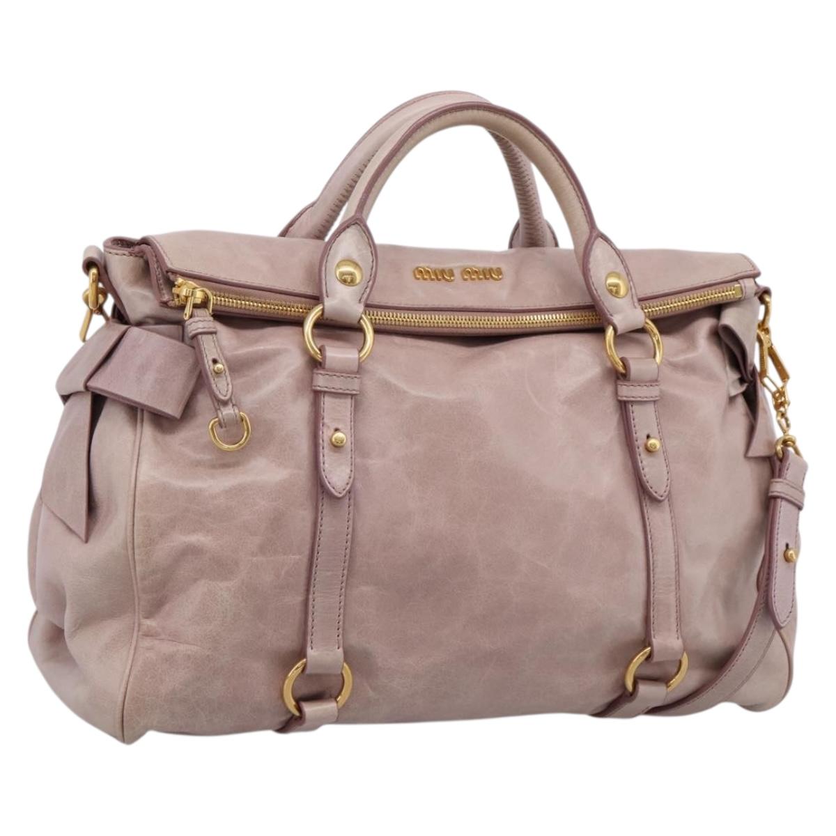 Miu Miu Hand Bag Vitellolux 2way Pink Gold Auth 206251M