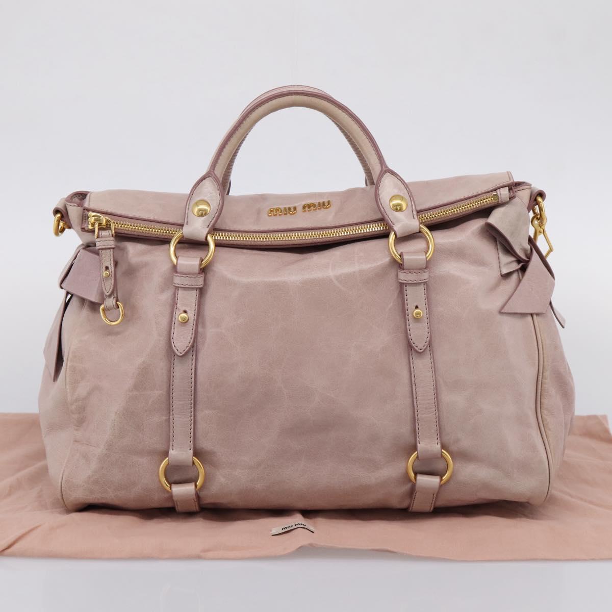 Miu Miu Hand Bag Vitellolux 2way Pink Gold Auth 206251M
