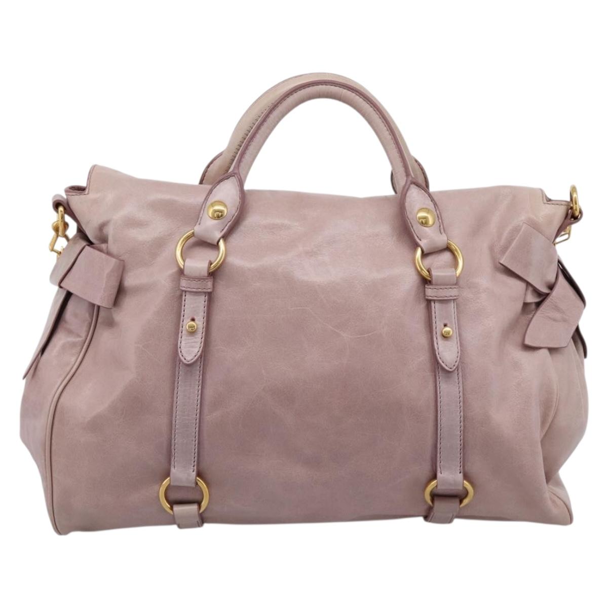 Miu Miu Hand Bag Vitellolux 2way Pink Gold Auth 206251M