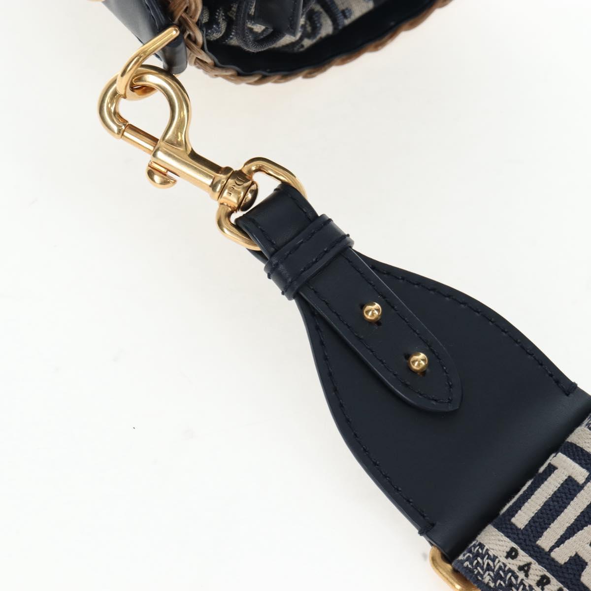 Christian Dior Oblique Shoulder Bag Rattan 2way Navy Gold Auth 206256SAM