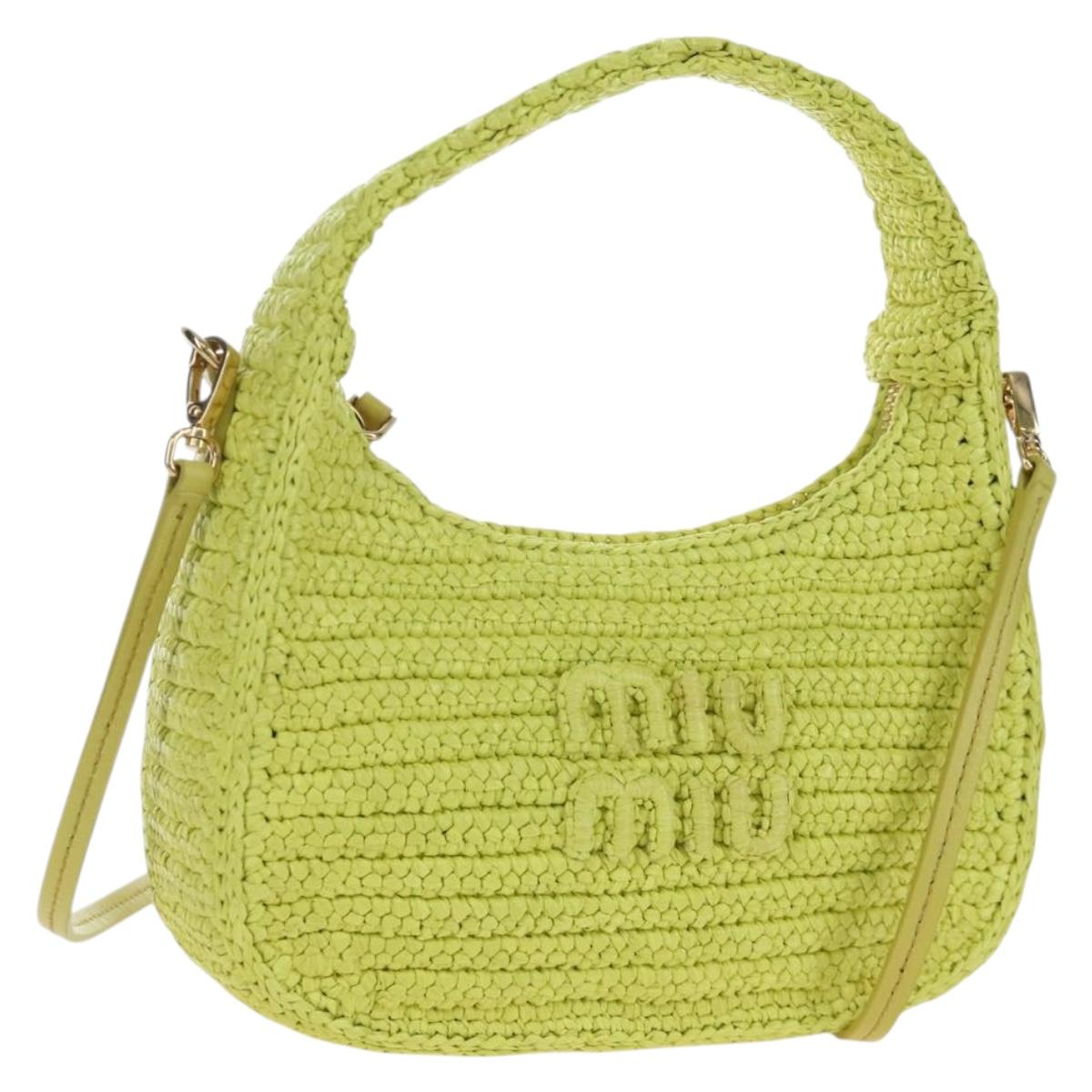 Miu Miu Wonder Hand Bag straw 2way Yellow Gold Auth 206257SAM