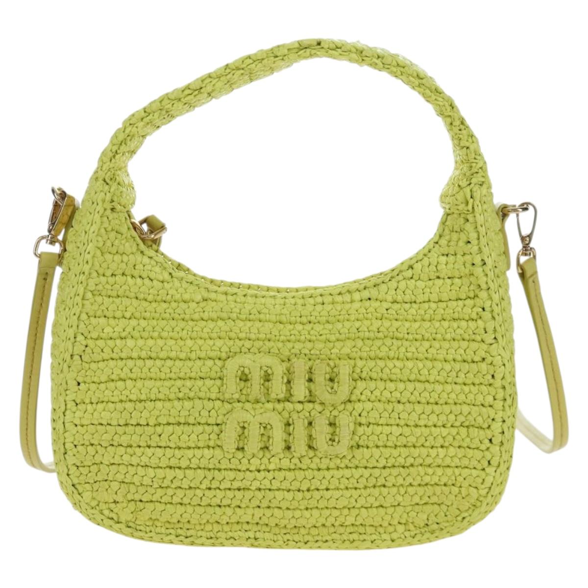 Miu Miu Wonder Hand Bag straw 2way Yellow Gold Auth 206257SAM