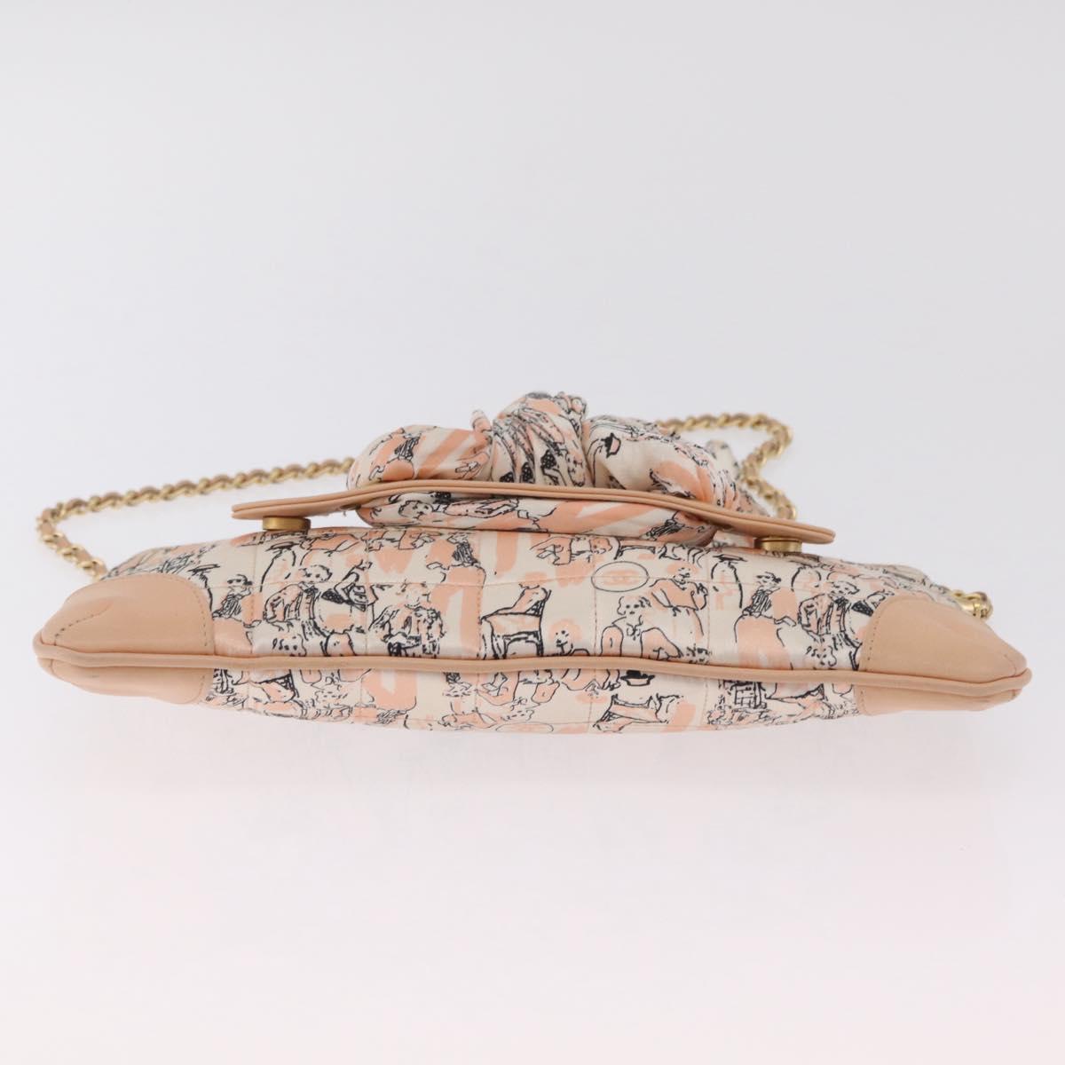 CHANEL Choco Bar Chain Shoulder Bag Silk Pink Gold CC Auth 206258SAM