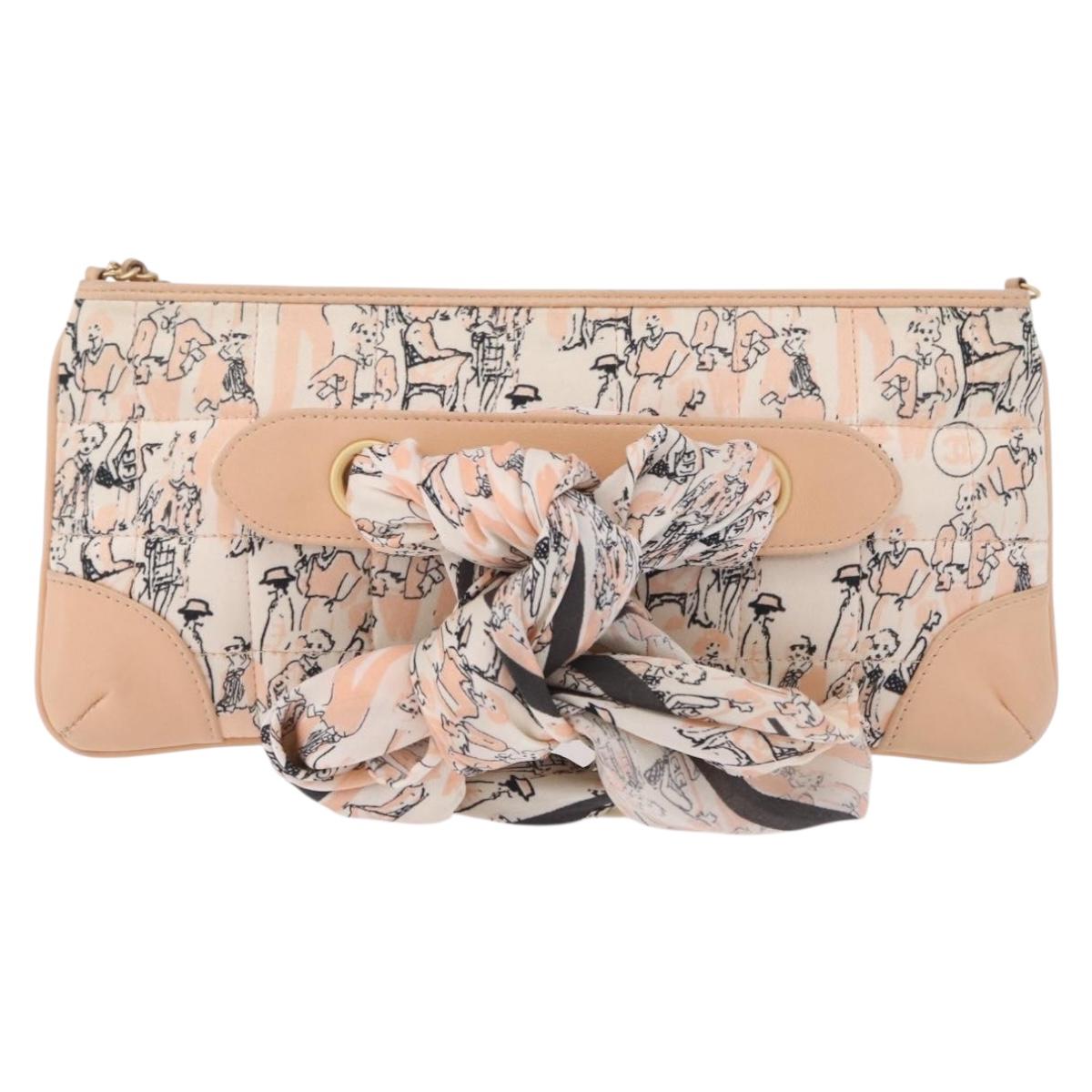 CHANEL Choco Bar Chain Shoulder Bag Silk Pink Gold CC Auth 206258SAM
