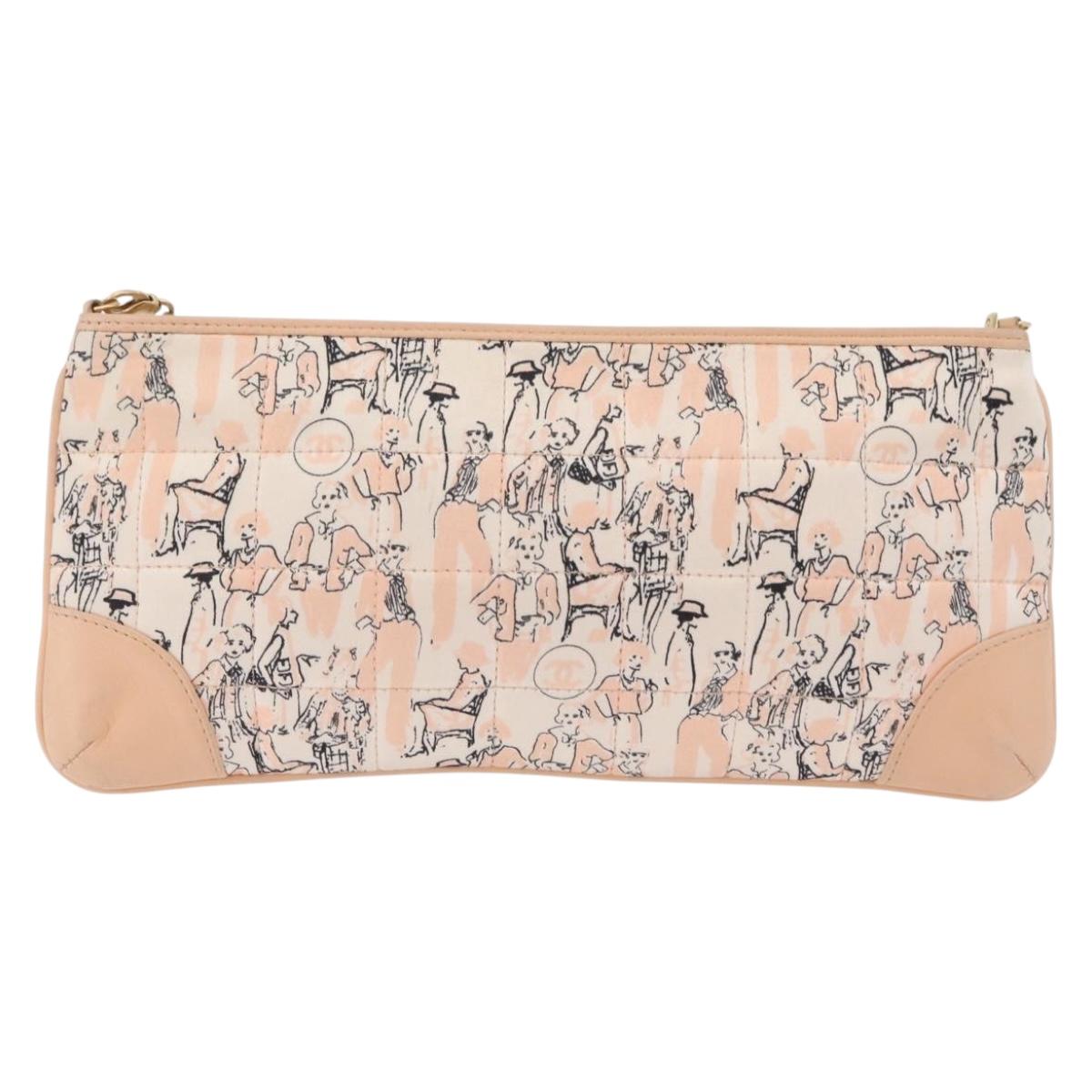 CHANEL Choco Bar Chain Shoulder Bag Silk Pink Gold CC Auth 206258SAM