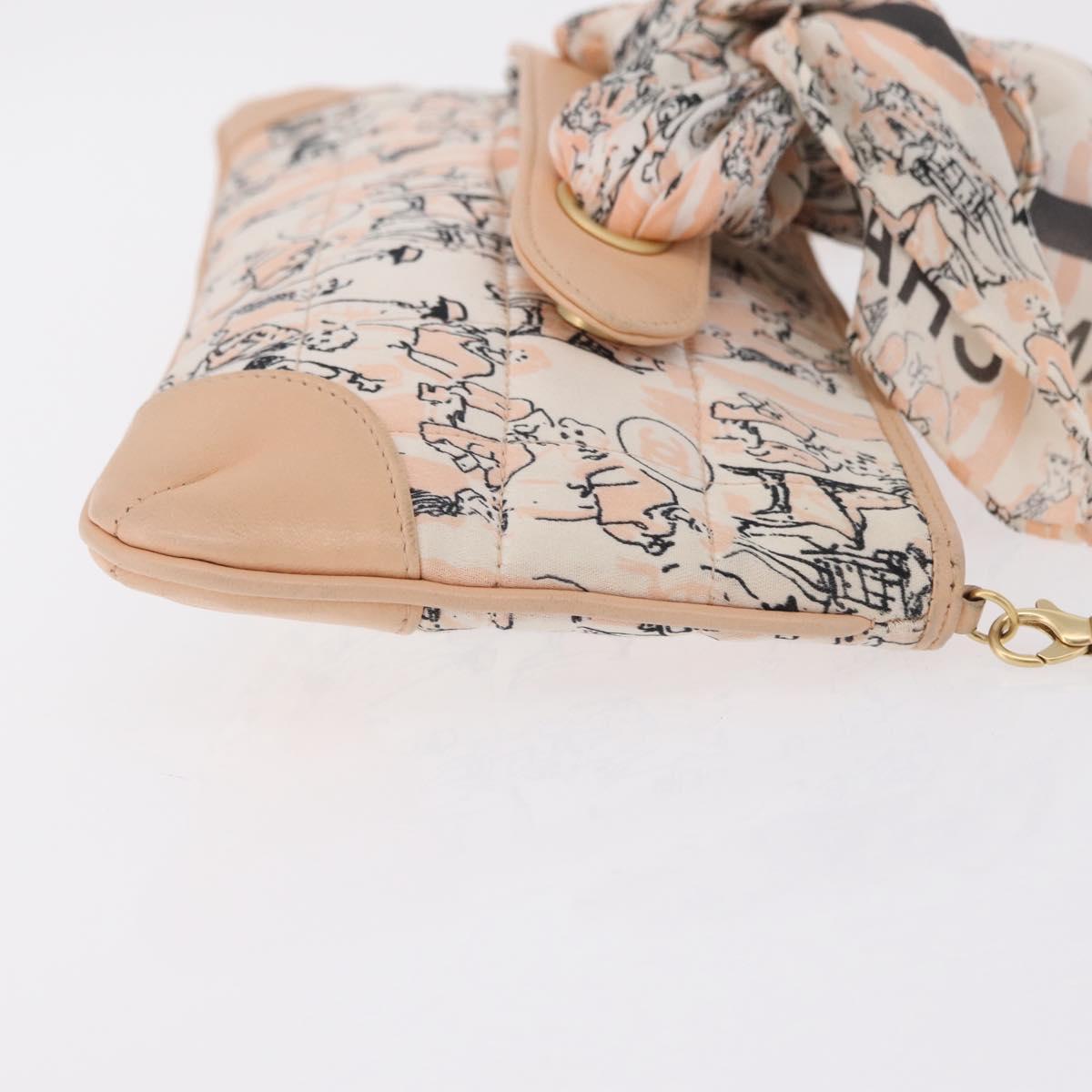 CHANEL Choco Bar Chain Shoulder Bag Silk Pink Gold CC Auth 206258SAM