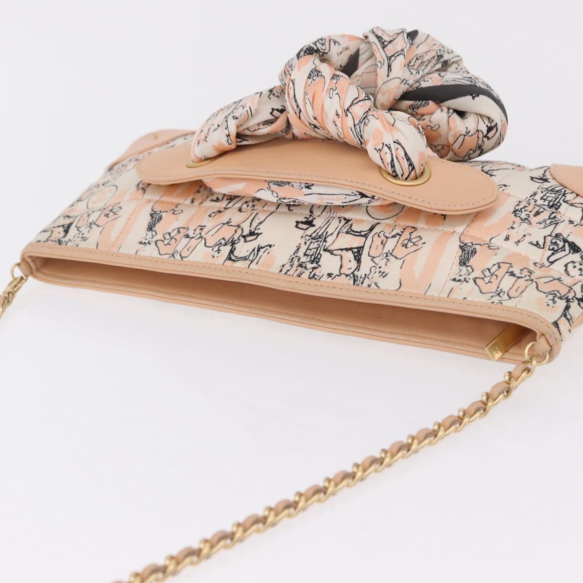 CHANEL Choco Bar Chain Shoulder Bag Silk Pink Gold CC Auth 206258SAM