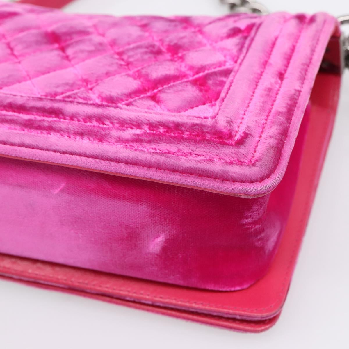CHANEL Matelasse Boy Chanel Chain Shoulder Bag Velor Pink Silver CC Auth 206259M