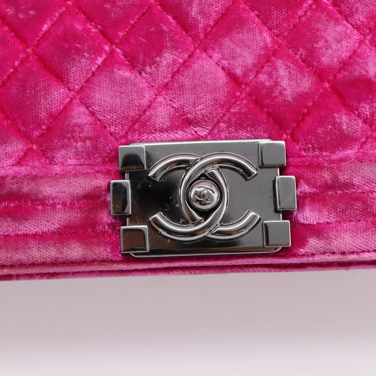 CHANEL Matelasse Boy Chanel Chain Shoulder Bag Velor Pink Silver CC Auth 206259M