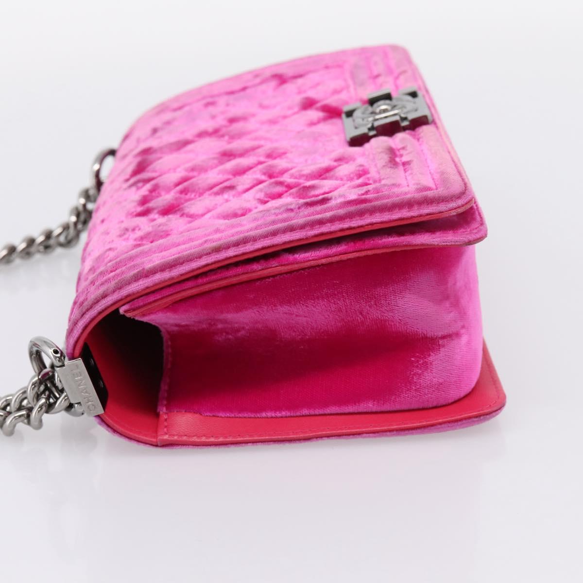 CHANEL Matelasse Boy Chanel Chain Shoulder Bag Velor Pink Silver CC Auth 206259M