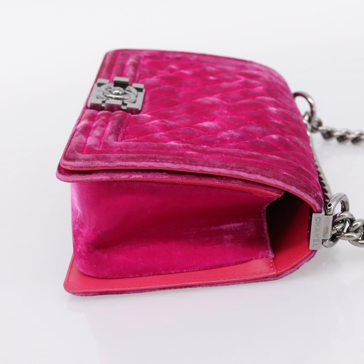 CHANEL Matelasse Boy Chanel Chain Shoulder Bag Velor Pink Silver CC Auth 206259M