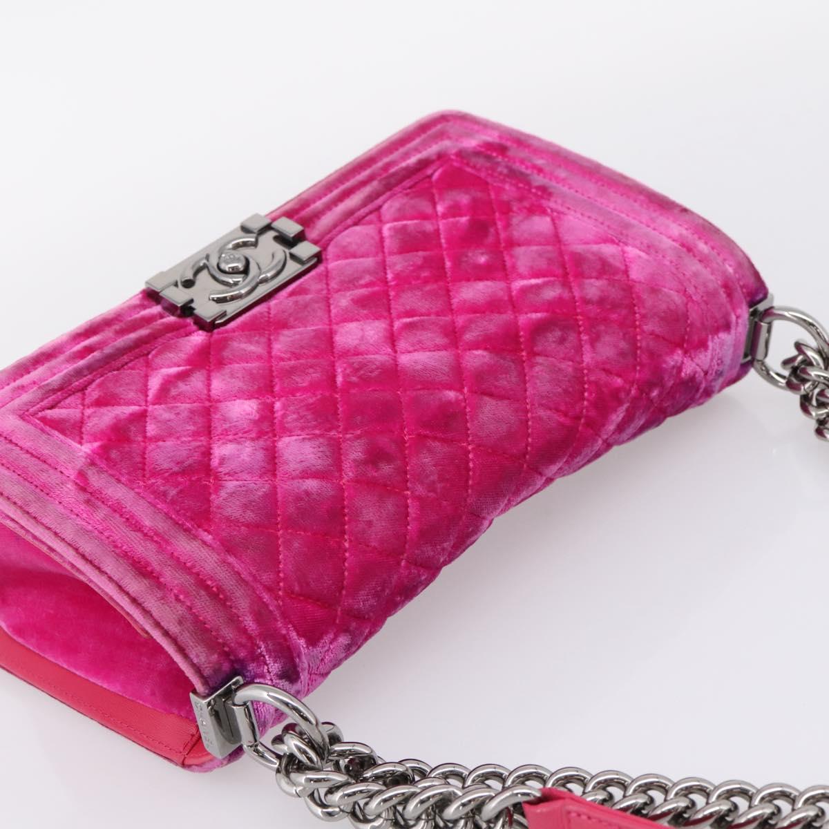 CHANEL Matelasse Boy Chanel Chain Shoulder Bag Velor Pink Silver CC Auth 206259M